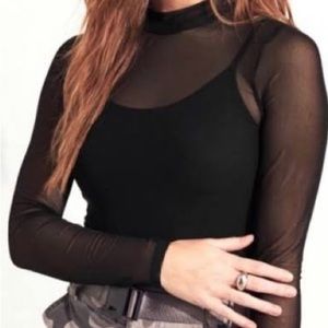 Sheer mesh long sleeve crop top